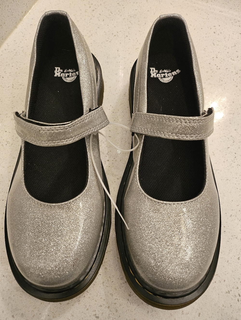 Dr. Martens Silver Glitter Mary Jane Shoes
